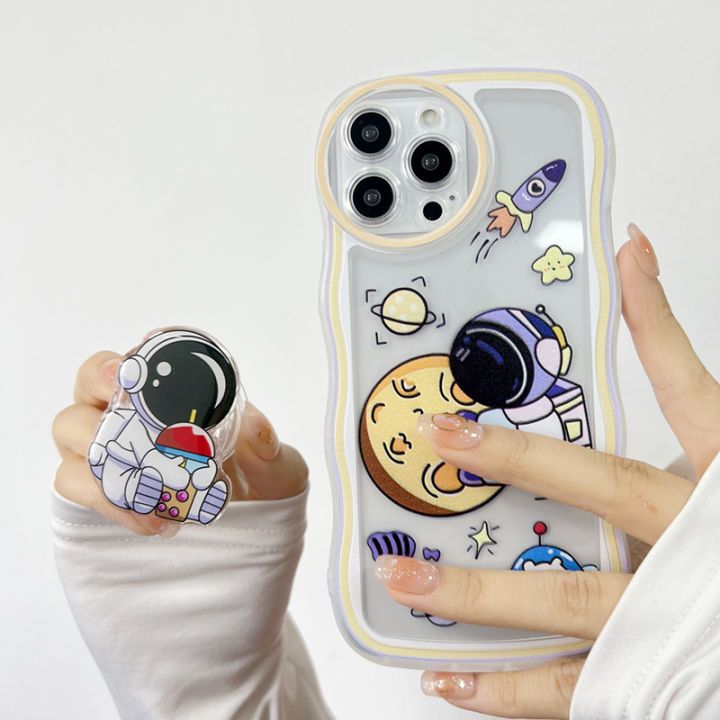 DEL%20for%20Samsung%20Galaxy%20S21%205G%20Back%20Cover%20(With%20Free%20Holder)%20Fashion%20Astronaut%20Transparent%20Phone%20Case%20Camera%20Protection%20Soft%20Wavy%20TPU%20Cover%20-%20Image%206