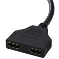 Out of the two conversion cables, twin adapter wires, HDMI one point two, flat male to female extension, 1/2 dual HDMI one.
