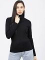 Women's Black High Neck Sweater for Winter Fashion. 