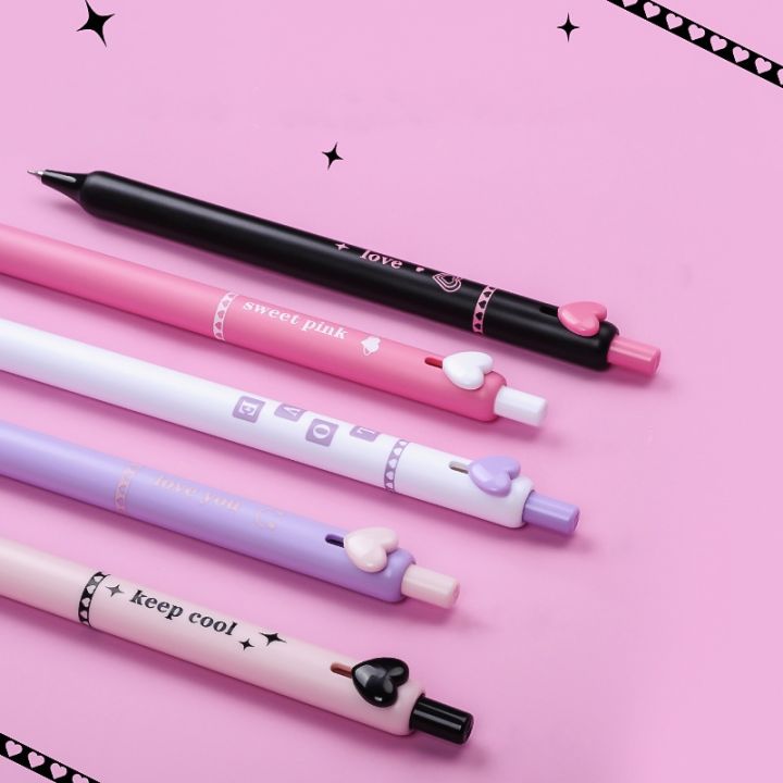 5pcs/box%20Black%20Pink%20Press%20Gel%20Pen%20Business%20Signature%20Pen%20Sweet%20Love%20Button%200.5mm%20Ballpoint%20Black%20Color%20Ink%20for%20Writing%20School%20Shapewear%20-%20Image%203