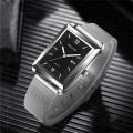 【DATA FROG Global MALL】fashion mens business watches men rectangle stainless steel belt quartz wrist watch man casual leather watch уусслире.