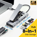 8-in-1 USB Hub With Disk Storage Function SSD M.2 SATA NVME USB Type C to HDMI-Compatible Docking Station For Macbook Air M1 M2.