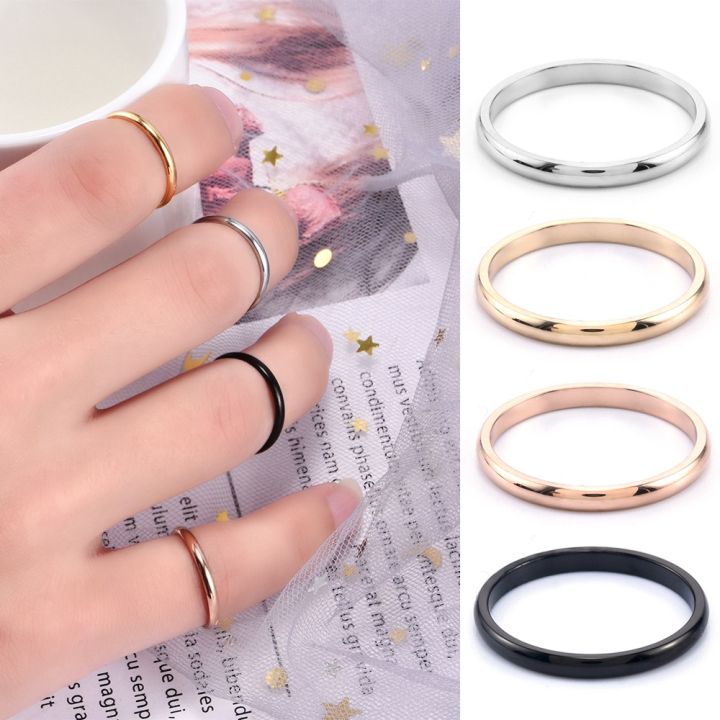 Fashion Simple 2mm Stainless Steel  Ladies Smooth Fine Thin Finger Ring