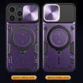For iPhone 14 Pro Max Case Foldable 360 Degree Rotating Bracket Vehicle Mounted Sliding Hard Shockproof Rear Shell + Tempered Glass Screen Protector for iPhone 14 Pro Max Back Cover.