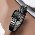 Current high quality New Square Stainless Steel Analog Watch For Women Silver-gold-With Smart Box. 
