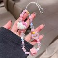 Luxury phone lanyard acrylic Bead Key Chains Charm Rhinestone Lanyard for Iphone Samsung Universal Accessories Jewelry Anti-Lost Pendant. 