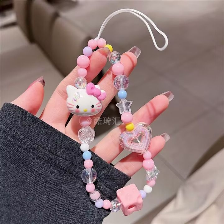 Luxury phone lanyard acrylic Bead Key Chains Charm Rhinestone Lanyard for Iphone Samsung Universal Accessories Jewelry Anti-Lost Pendant