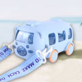 500ML Bus Shape Straw Water Bottle with Movable Wheels Strap Cute Car Water Bottle Leakproof for Sports Camping Picnic. 