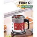 Stainless Steel 1.4L Oil Filter Pot Leakproof Can Grease Container Tank Filter Residue Filter Oil Pot with Strainer Storage. 