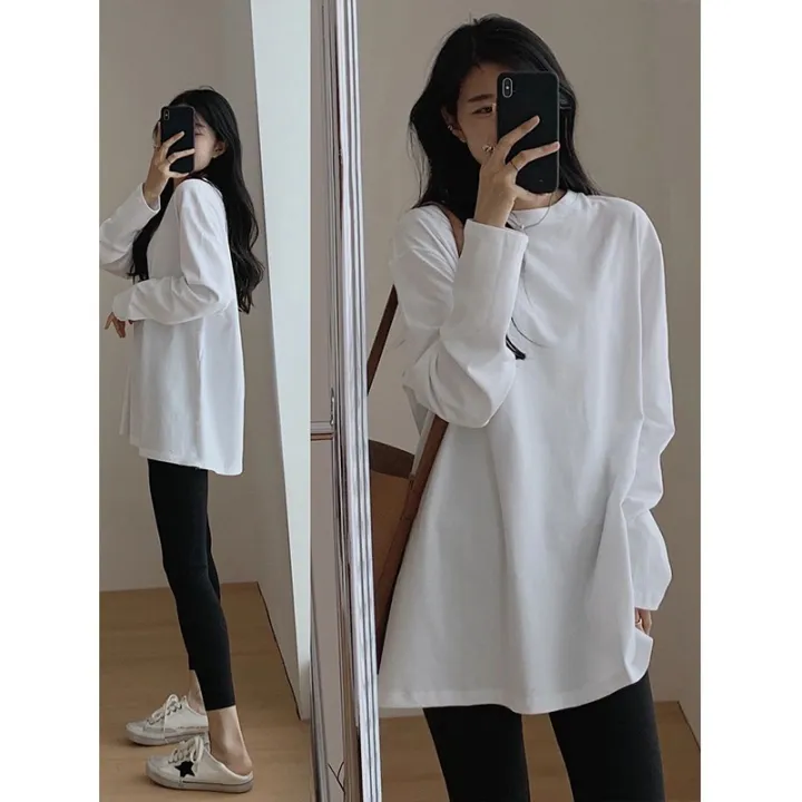 White%20Inner%20Long%20Sleeve%20T%20Women's%20T-shirt%20Autumn%20and%20Winter%202023%20New%20Midi%20Hip-Covering%20Dralon%20Brushed%20Base%20Shirt%20Top%20-%20Image%206