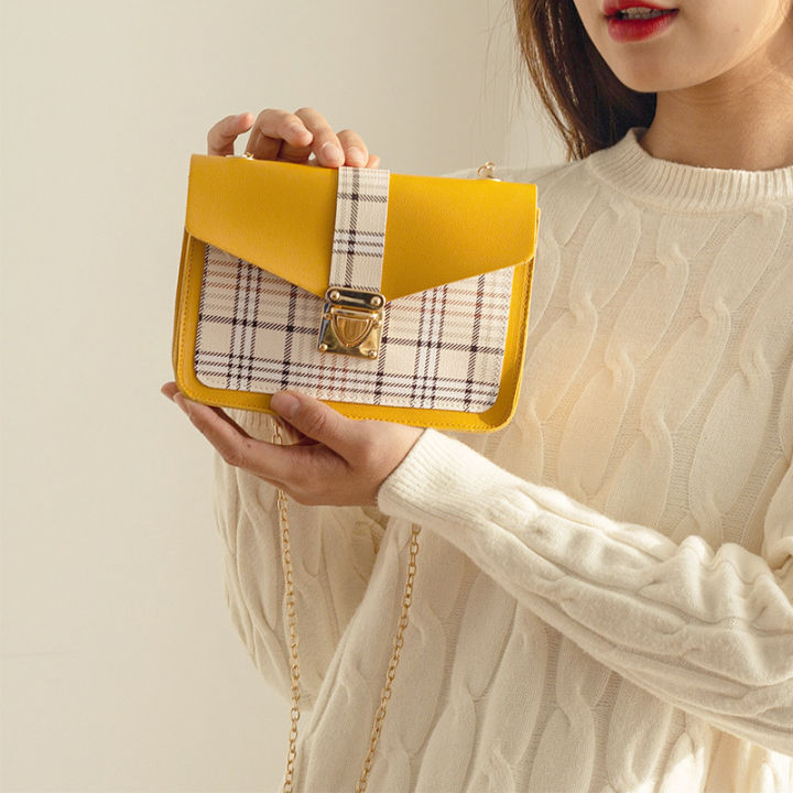 ZIME%20Spring%20and%20summer%20Korean%20version%20of%20the%20printed%20checkered%20color%20lock%20chain%20small%20square%20bag%20shoulder%20diagonal%20bag%20-%20Image%204