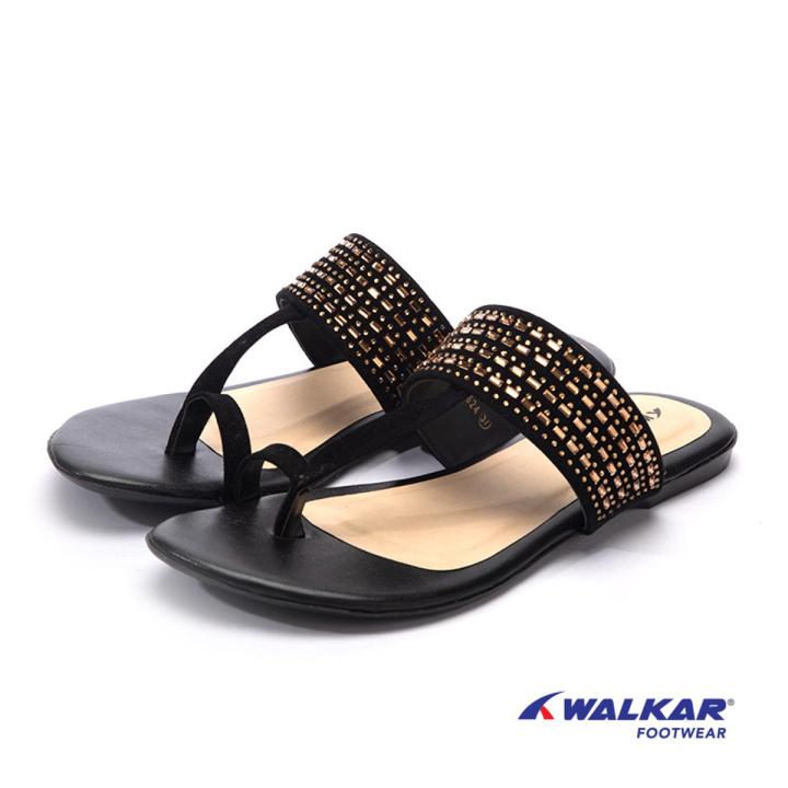 Walkar Suede upper with stone Ladies Sandal Black