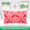 Fiber Cushion with Cover, Red, (20"x12"). 