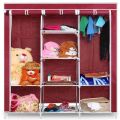 portable folding simple open door non woven fabric cloth storage wardrobe almirah for Daily use 3 part - Multi Color. 