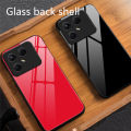 Biruiqu For Tecno Pova 7 Tempered Glass Back Soft Silicone Edge Black Case Cover Casing. 