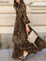 Printed Robe Dress Party Ve Fashion Maxi Dress Vintage Women's Long Sleeve Leopard Print Dress ZANZEA Fall Slip Dress stidos Women's V-Neck. 