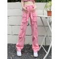 Pink Jeans Overalls Women's Summer Thin High Waist Slimming and Straight Loose Casual Wide Leg Mop Pantsins. 