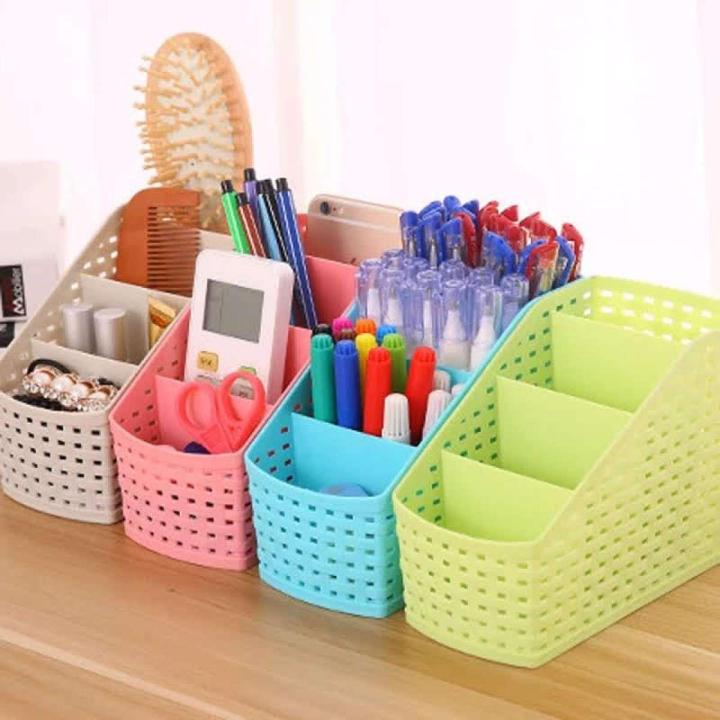 4 Grids High-Quality Desktop Storage Box Case Multicolor- 1 Pcs: Organize Your Desktop Items In Style
