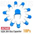 10pcs- 102K 2KV High Voltage Disc Ceramic Capacitor Through Hole. 
