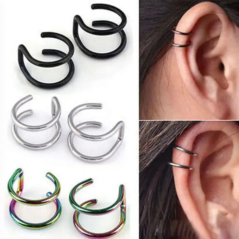 2Pcs 316L Stainless Steel Fake Ear Piercing Jewelry, Clip on Ear