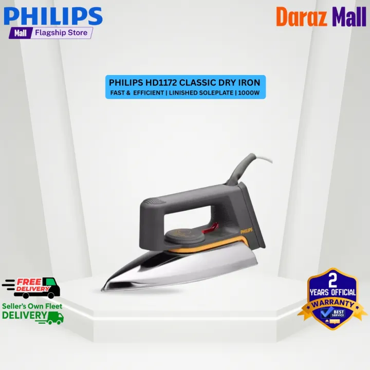 Philips%20%20HD1172%20Classic%20Dry%20Iron%20%20Fast%20&%20Efficient%20%7C%20Linished%20Soleplate%20%7C%201000W%20Power%20%7C%20Durable%20Classic%20Design%20-%20Image%202