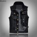 2024 Men's Fashion Jeans Sleeveless Jacket Vest Male Black Blue Denim Jeans Vest Man Cowboy Outdoors Waistcoat Mens Jacket Vest BunnyGarden.