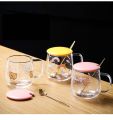 Creative transparent pot belly cup Japanese flower scale tea cup mug with lid and spoon high borosilicate milk coffee cup - Coffee Mug.