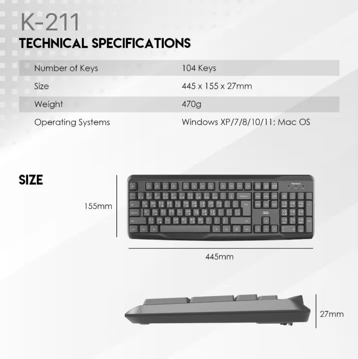 FANTECH%20GO%20K211%20Smooth%20Typing%20Keyboard%20104%20Keys%20Spill%20Resistant%20Keyboard%20English%20And%20Bangla%20USB%20Wired%20Easy%20To%20Read%20Keys%20Computer%20Keyboard%20Ergonomics%20Keyboard%20For%20Office%20PC%20-%20Image%205