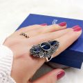 Vintage Women Fashion Jewelry Blue Rhinestone Engagement Wedding Ring.