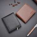 Men's PU Leather Wallet Business Multi-Card Wallet Zipper Coin Purse Credit Card Holder Two-fold Casual Pure Color Short Wallet.