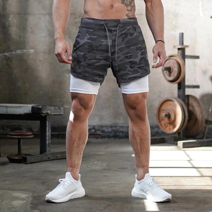 2023 Camo Running Shorts Men 2 In 1 Double-deck Quick Dry GYM Sport Shorts Fitness Jogging Workout Shorts Men Sports Short Pants
