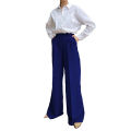 Women Casual Suit Pants Solid Color Loose Stretch High Waist Wide Leg Trousers for Home Office.