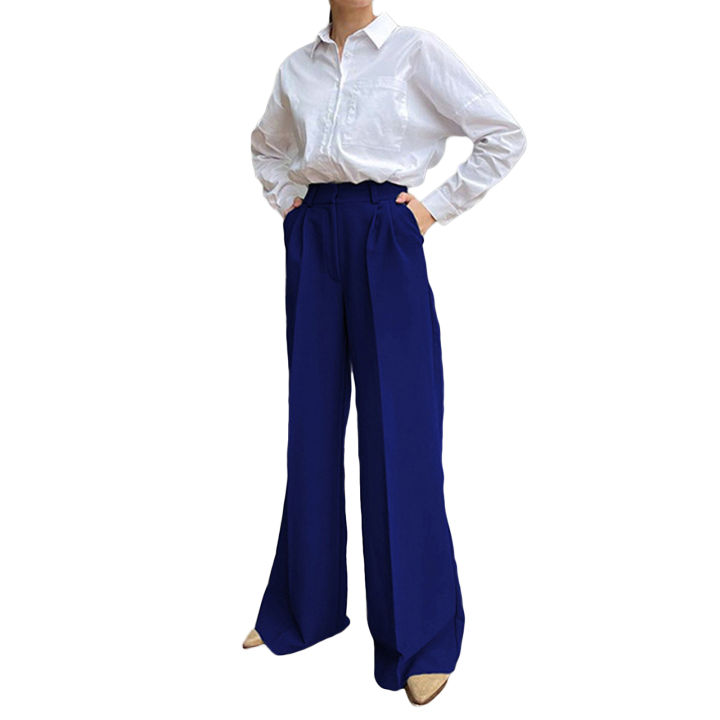 Women%20Casual%20Suit%20Pants%20Solid%20Color%20Loose%20Stretch%20High%20Waist%20Wide%20Leg%20Trousers%20for%20Home%20Office%20-%20Image%202