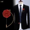 Men Cloth Rose Flower Lapel Pin for Men, Rose Floral Brooch, Handmade Boutonniere Pins for Suit Lapel Pin Wedding Brooch.