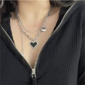 Trendy Punk Mosaic Pixel Double Layer Necklace Charm Gothic Clavicle Chain Metal Black Heart Pendant Necklace for Women Girls Party Jewelry Gift.