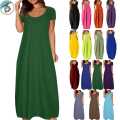 Women’s Cotton Soft Maxi Dress with Pockets – Short Sleeve V-Neck Style.