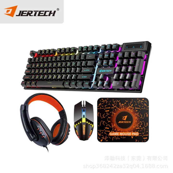 Jertech Zeller Gaming Keyboard & Mouse Headset 4-Piece USB Computer Laptop Wired Keyboard & Mouse Set