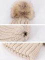 Simple Knitted Hat for Women Winter Hat Wool Luxury Beanies Skullies Artificial Fur Pom Hat for Girls Gorro Female Cap 54-60CM.