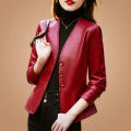 Women Leather Jacket 2024 New Spring Autumn Small Stature High-end Design Waist Closing Temperament Short V-neck Leather Jacket. 