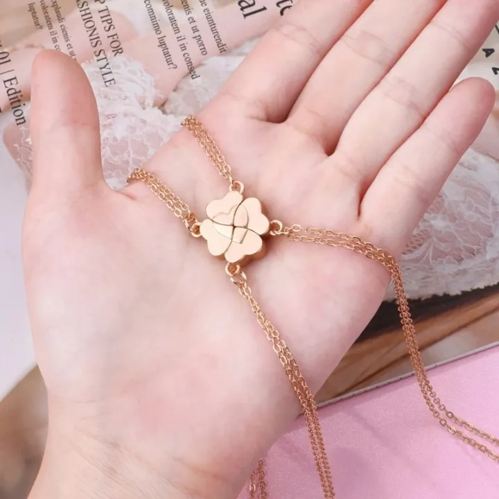 4%20Piece%20Four%20Leaf%20Clover%20Stitching%20Necklace%20Magnet%20Stone%20BFF%20Friendship%20Heart%20Pendant%20Chain%20Choker%20Necklace%20Jewelry%20Dropship%20-%20Image%203