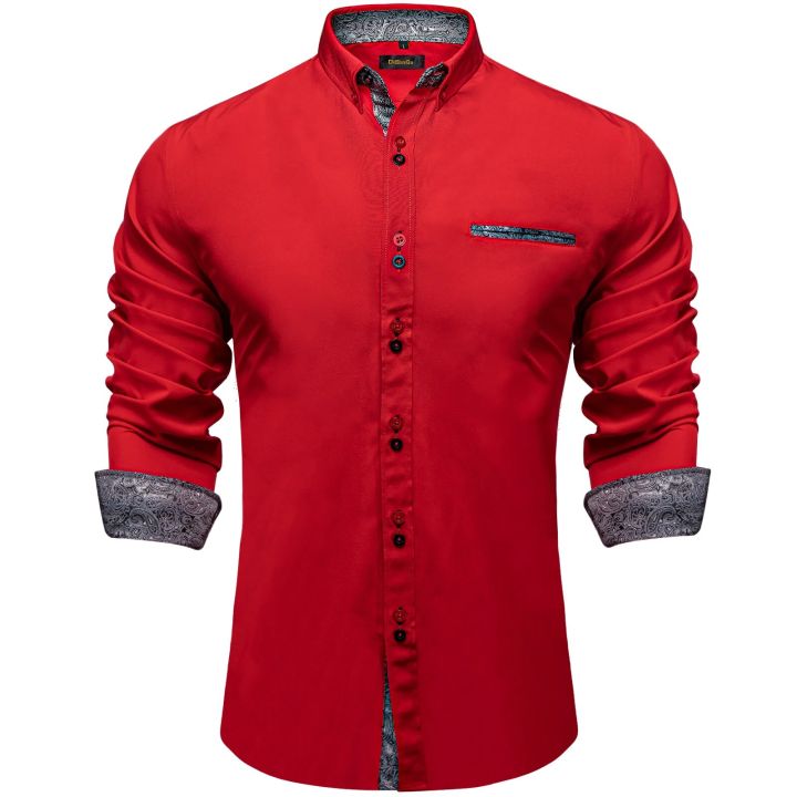 Luxury Designer Men's Red Shirt Cotton Polyester Contrast Stitching Social  Casual Dress Shirt Blouses Men Clothing for Party