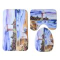 Softly Sea & Lighthouse Printing Bathroom Shower Curtain Toilet Cover Mat Non-Slip Rug. 