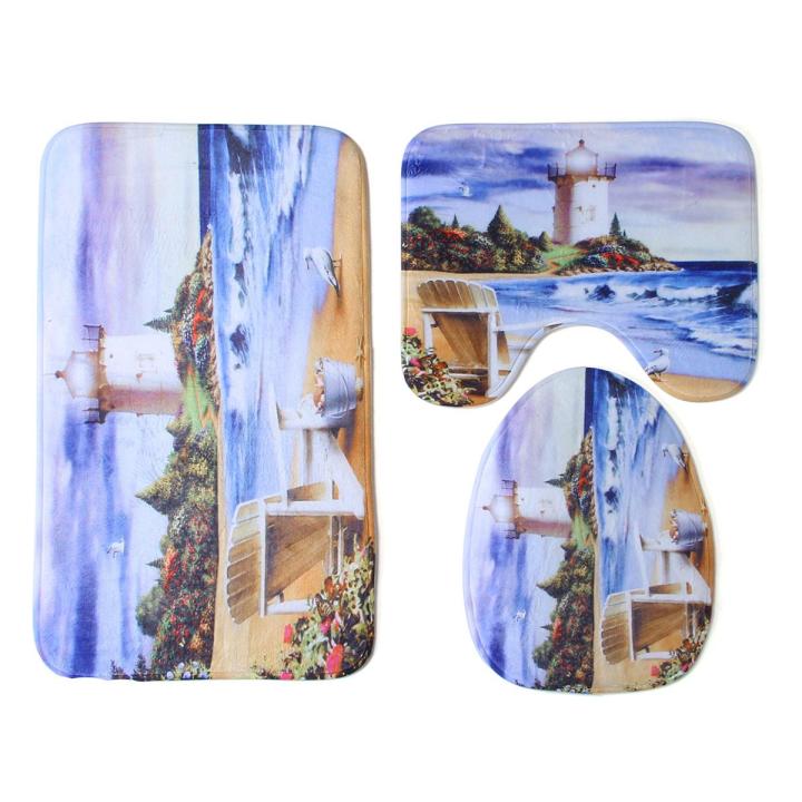 Softly%20Sea%20&%20Lighthouse%20Printing%20Bathroom%20Shower%20Curtain%20Toilet%20Cover%20Mat%20Non-Slip%20Rug%20-%20Image%203