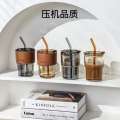 Internet celebrity high aesthetic bamboo joint ins portable coffee with lid creative office glass straw cup. 