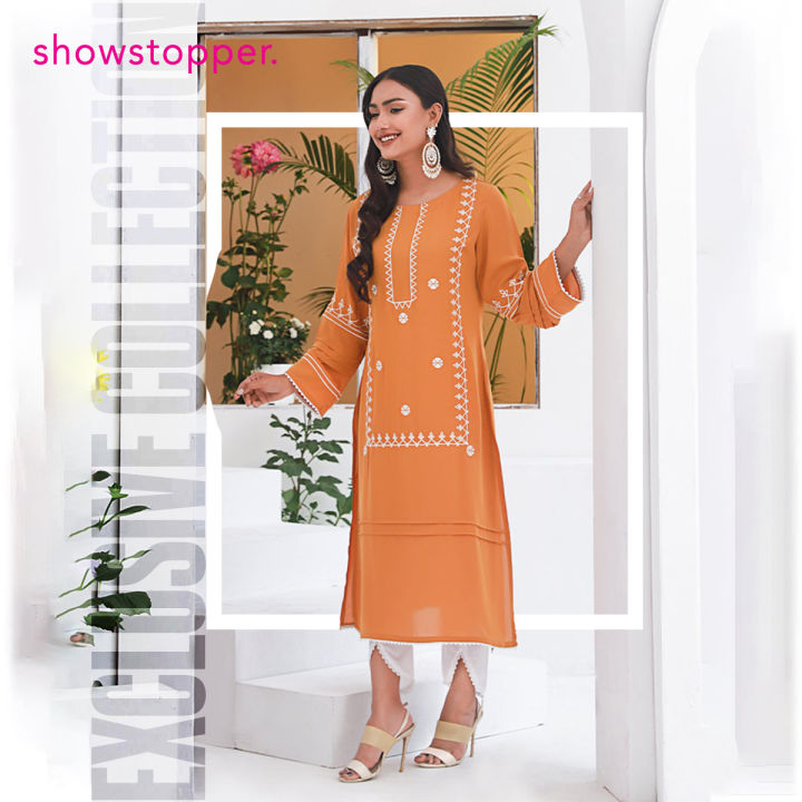 Showstopper Mustard Cherry Georgette Kurti Women 1122 000085