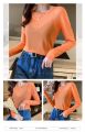 Women T Shirt See Through Transparent Mesh Tops Long Sleeve Sheer Slim Ladies O-neck Color Silk T-Shirt Lace Crop Top.