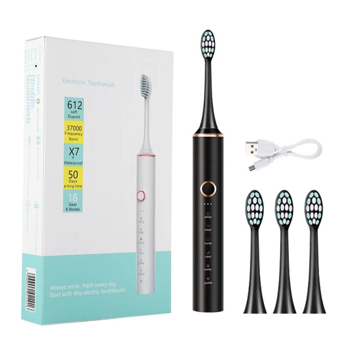 Electric Sonic Toothbrush USB Charge Rechargeable Adult IPX7  Waterproof Electronic Tooth 4 Brushes Replacement Heads Whitening