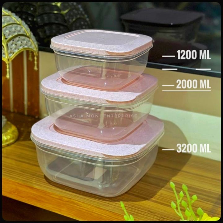 Taj Box Taj Plastic Food Storage Box Food Grade Container Set with Lids 3 Piece ...