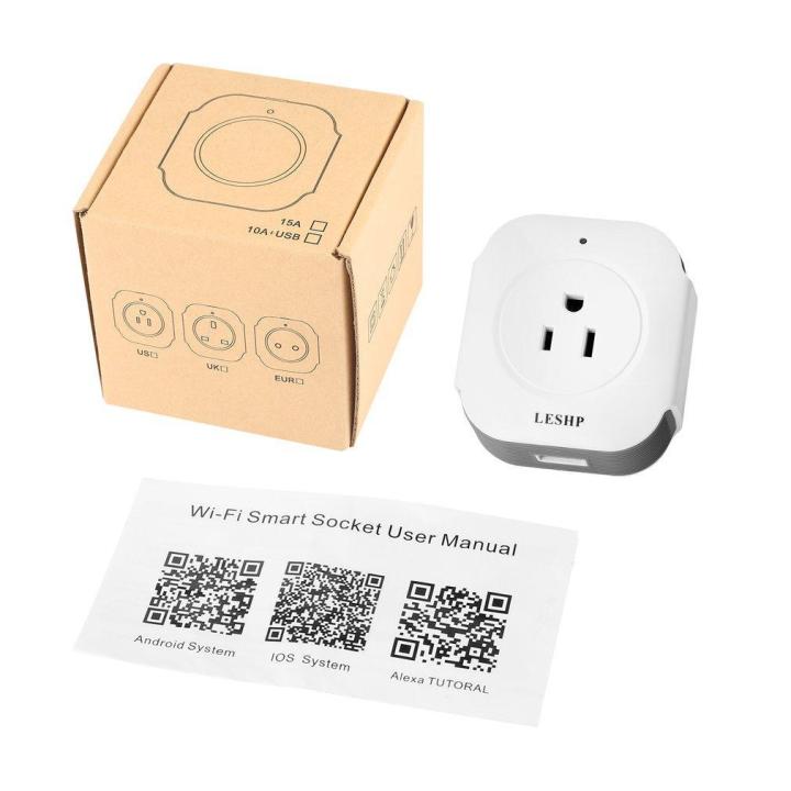 TE LESHP Wireless Mini Socket Smart Plug With USB Output 5V/1A Wi-Fi