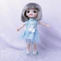 blue dress BJD doll with 13 Movable Joints Doll 6 Inch Makeup Cute Brown blue Eyeball Dolls with Fashion Dress for Girls Toy. 